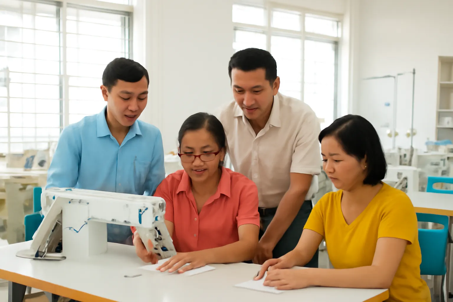 Lớp học nghề may công nghiệp buổi sáng cho người trung niên ở Đà Nẵng