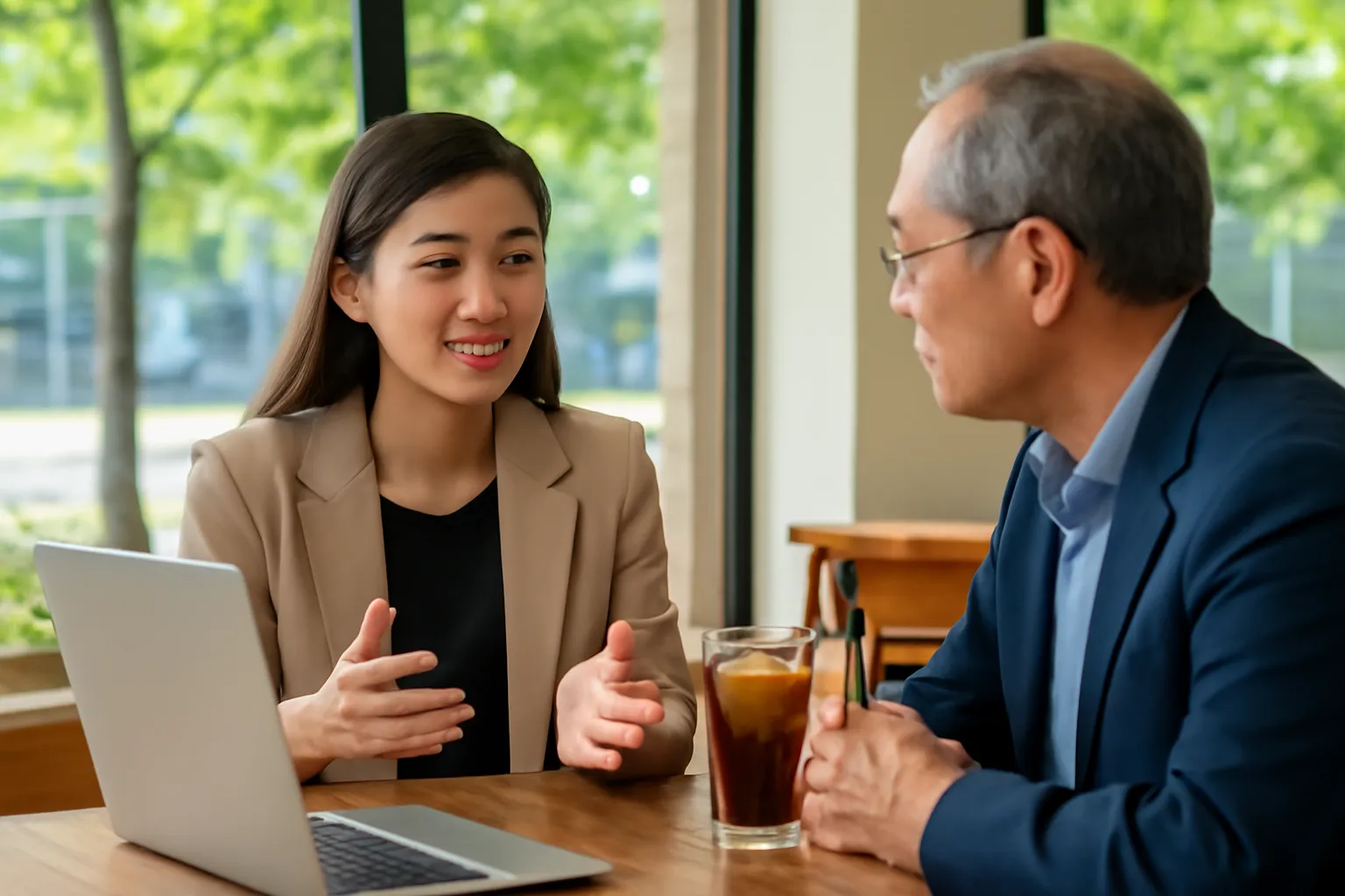 Nhà sáng lập trẻ trình bày với nhà đầu tư tại quán cà phê ở Hải Phòng