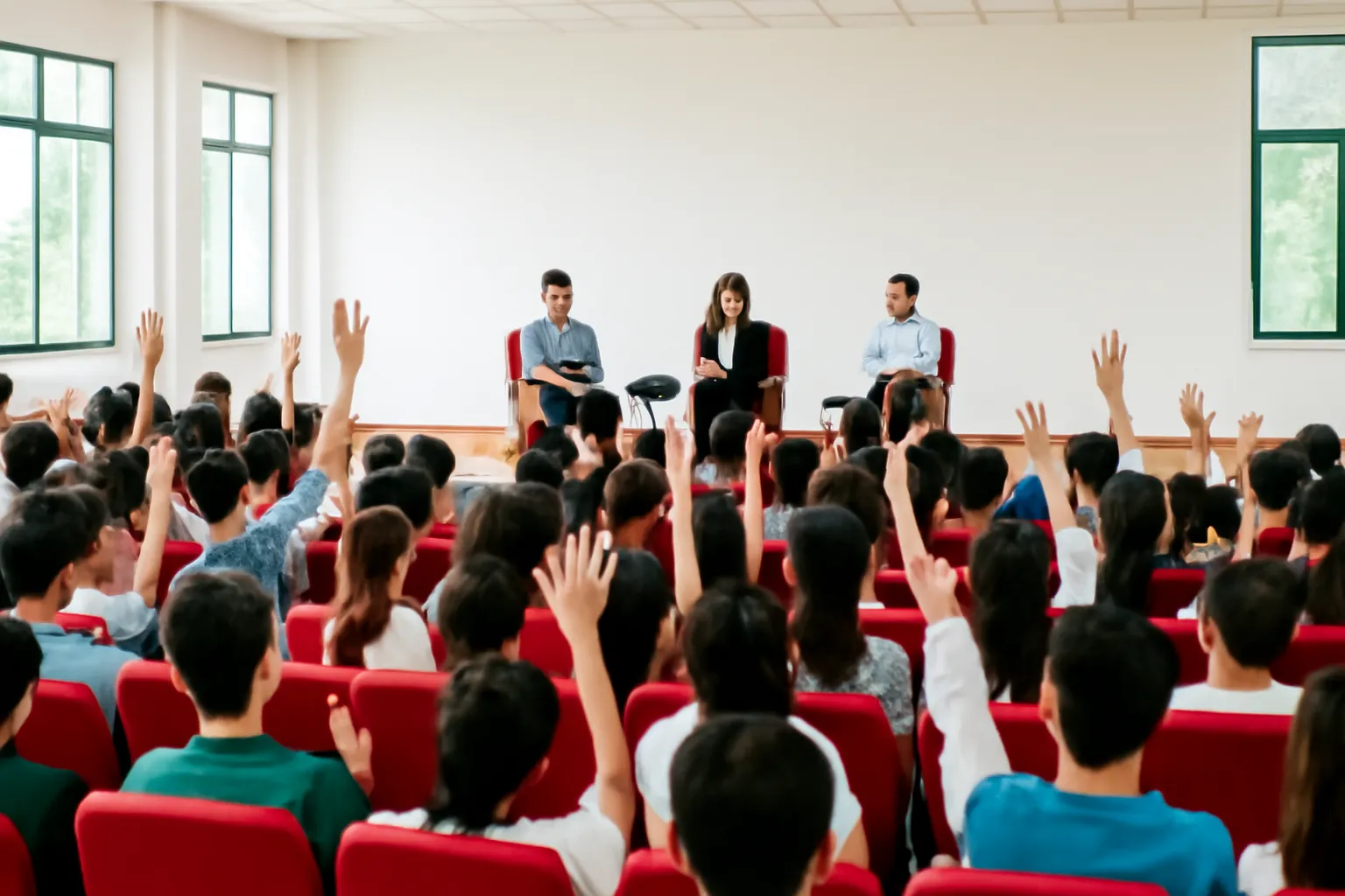 Toạ đàm ở hội trường đại học Hà Nội, khán giả giơ tay đặt câu hỏi