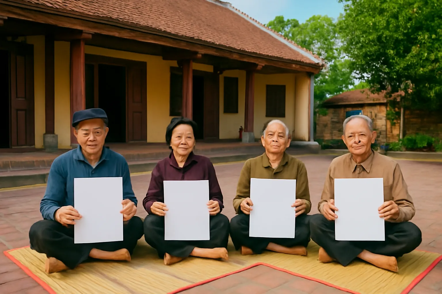 Câu lạc bộ thơ người cao tuổi ngồi chiếu ở sân đình làng